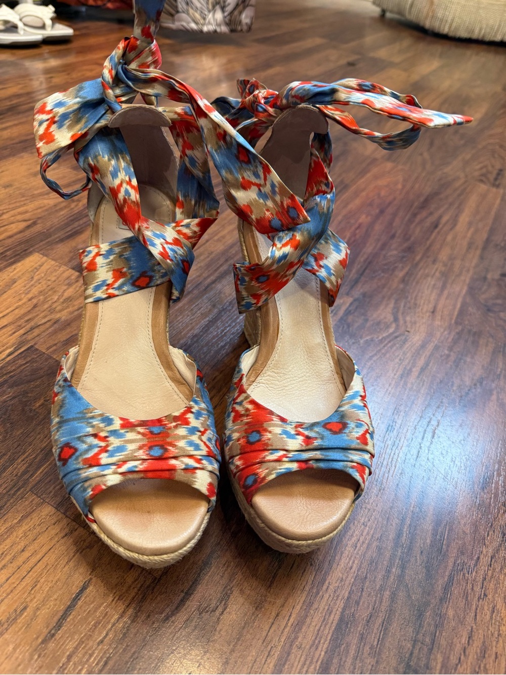 UGG Women's Red & Blue Patterned Tie-Wrap Wedge Sandals